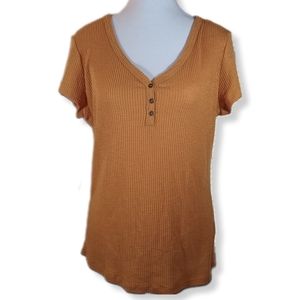 No Boundaries Rib Knit Short Sleeve Henley TShirt